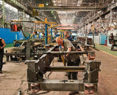 Inside the Topol M intercontinental Ballistic missile MZKT-7930 vehicle factory