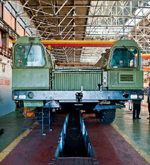 Inside the Topol M intercontinental Ballistic missile MZKT-7930 vehicle factory