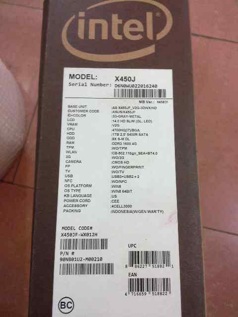Asus X450J(Core i7 4700hq,8GB RAM,NVIDIA GT 745M,HDD 1TB,Genuine Windows 8),Murmer