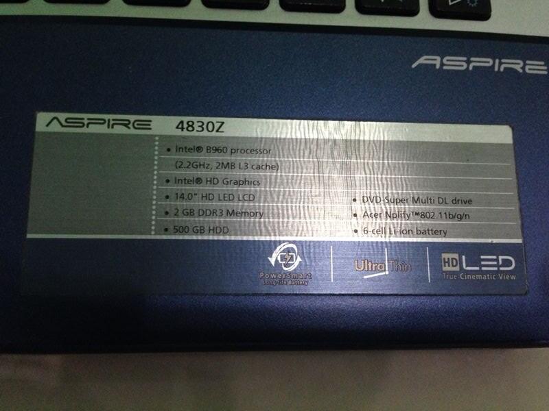 WTS Notebook/Laptop ACER 4830z Biru Second/Bekas/2nd. USB 3. Battere Mantap. Bandung
