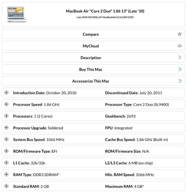 Aplle Macbbok Air "Core 2 Duo" 1.86Ghz 13" - MC503
