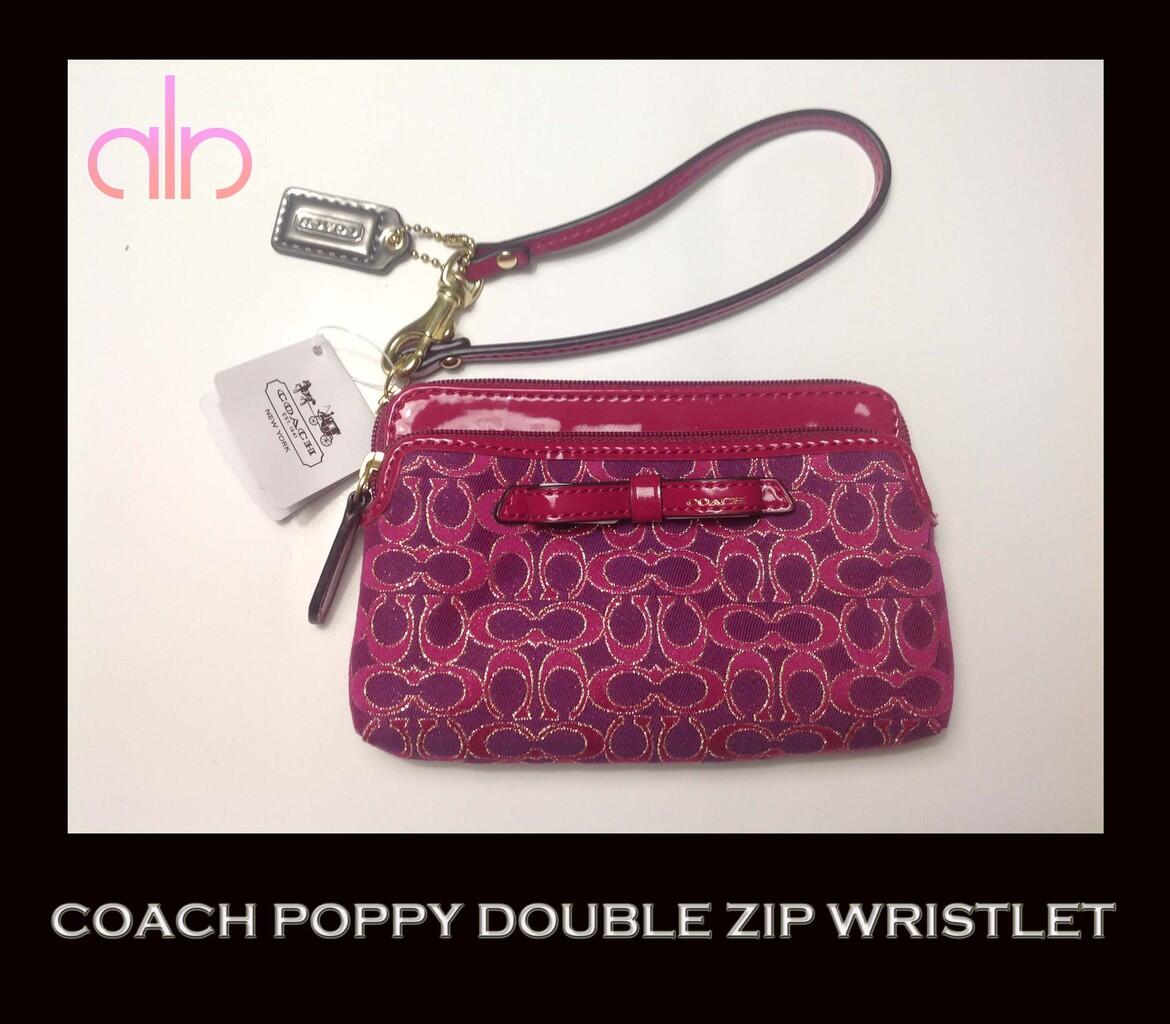 Dompet COACH POPPY DOUBLE ZIP WRISTLET Original