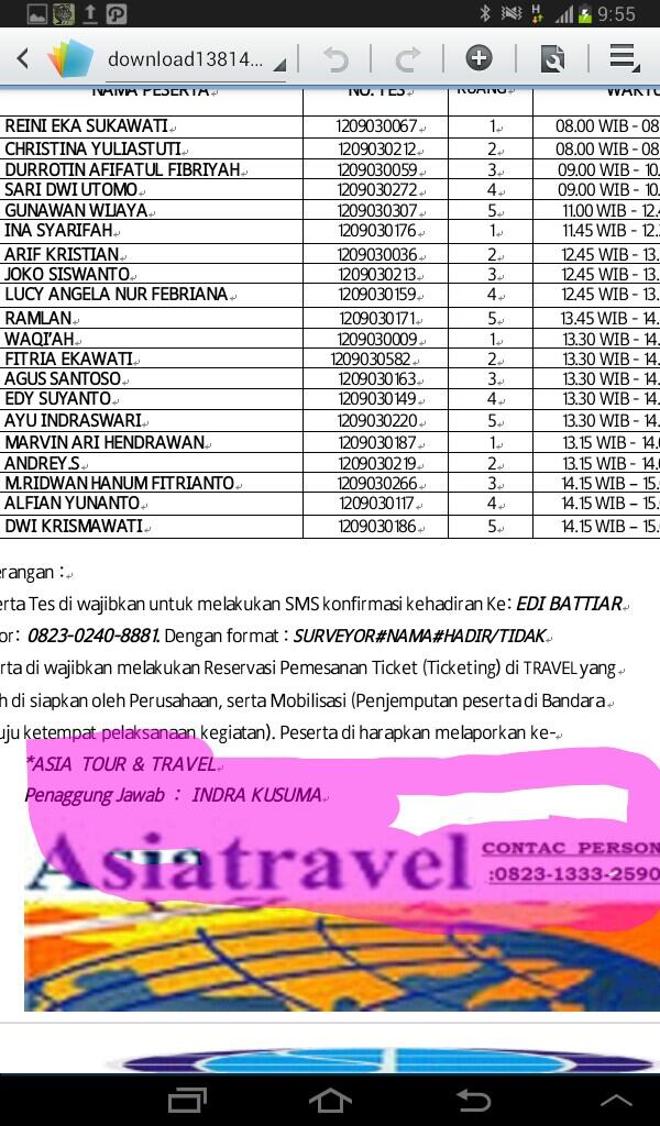 penipuan mengatasnamakan Asia tour dan travel berkedok panggilan kerja di PT SURVEYOR