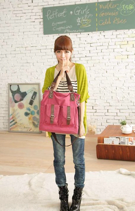 Tas Kanvas Cewek PINK COLOR KOREA Aksesoris Keren Stylish Utk Kuliah or Hangout