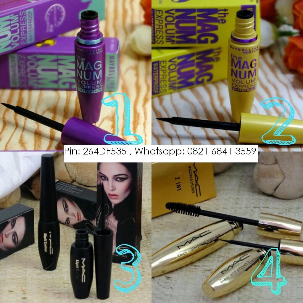 Make up eyeliner, mascara, lip gloss, dll merk mac, max, naked maybelline