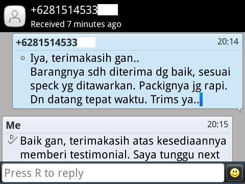Bukti Pengiriman dan Testimonial dari Pembeli