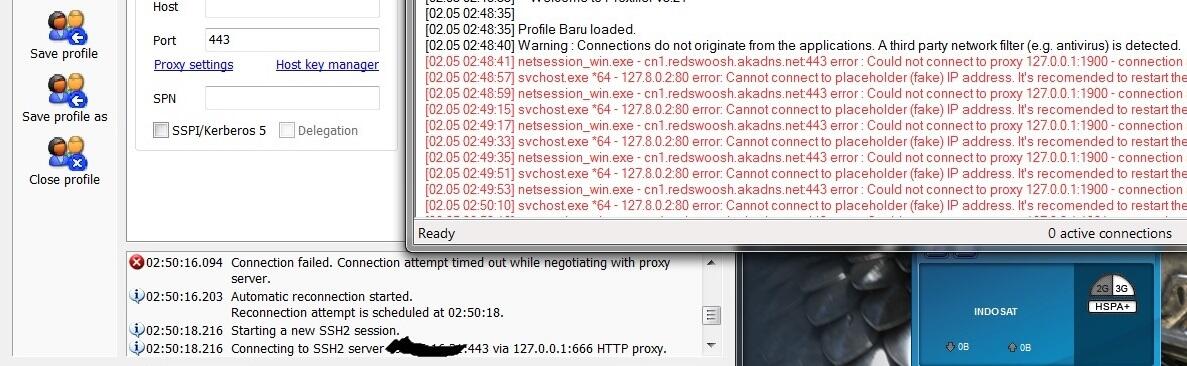 3rd Party Network Filter kedetect, Proxifier + SSH gak bisa konek.