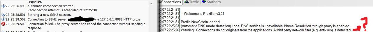 3rd Party Network Filter kedetect, Proxifier + SSH gak bisa konek.