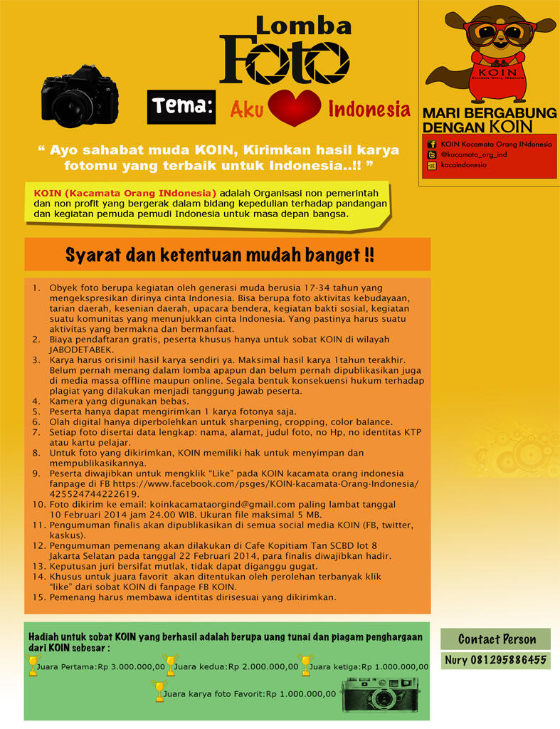 Mari ikutan Lomba Foto KOIN !! Hadiah Menarik menanti Kamu loh..