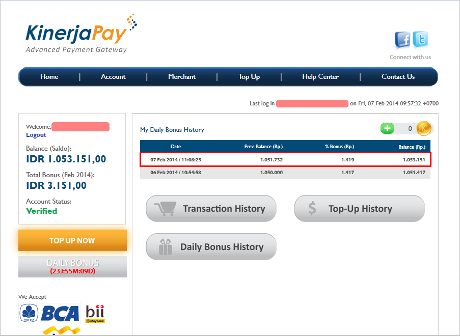 Cara klaim BONUS setiap hari di KINERJAPAY.COM