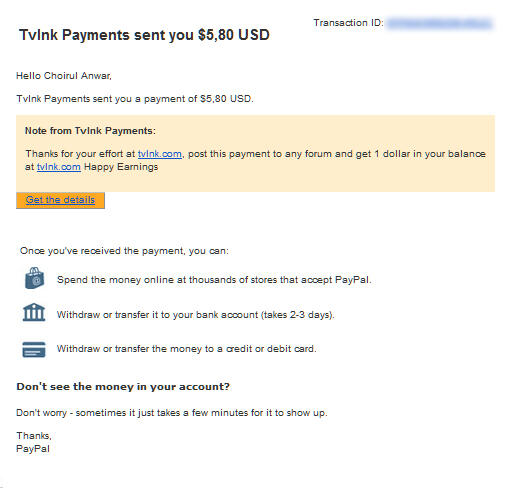 1st Payment from Tvlnk.com - PTP