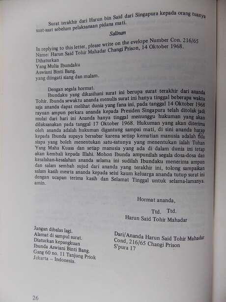 &#91;Polemik KRI &#93; Ini Isi Surat Terakhir Harun Sebelum Dihukum Gantung di Singapura