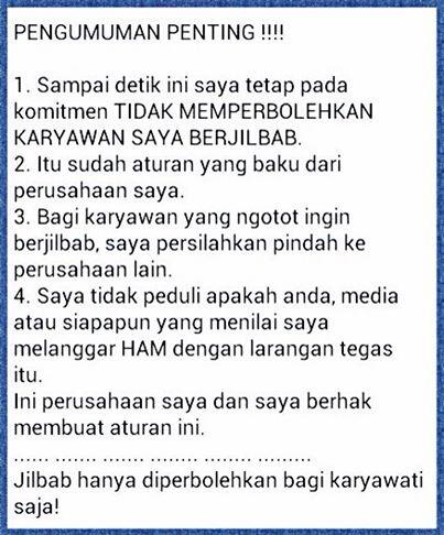 Perusahaan ini melarang pegawainya menggunakan jilbab gan! :mads