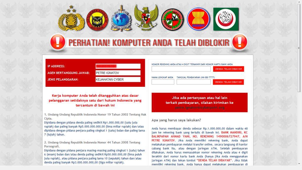 [INFO] PC / Komputer kena Blokir CyberPolice Malware