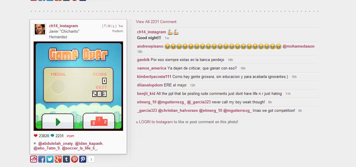 Chicarito : Pemain MU yang punya rekor dalam bermain flappy bird 