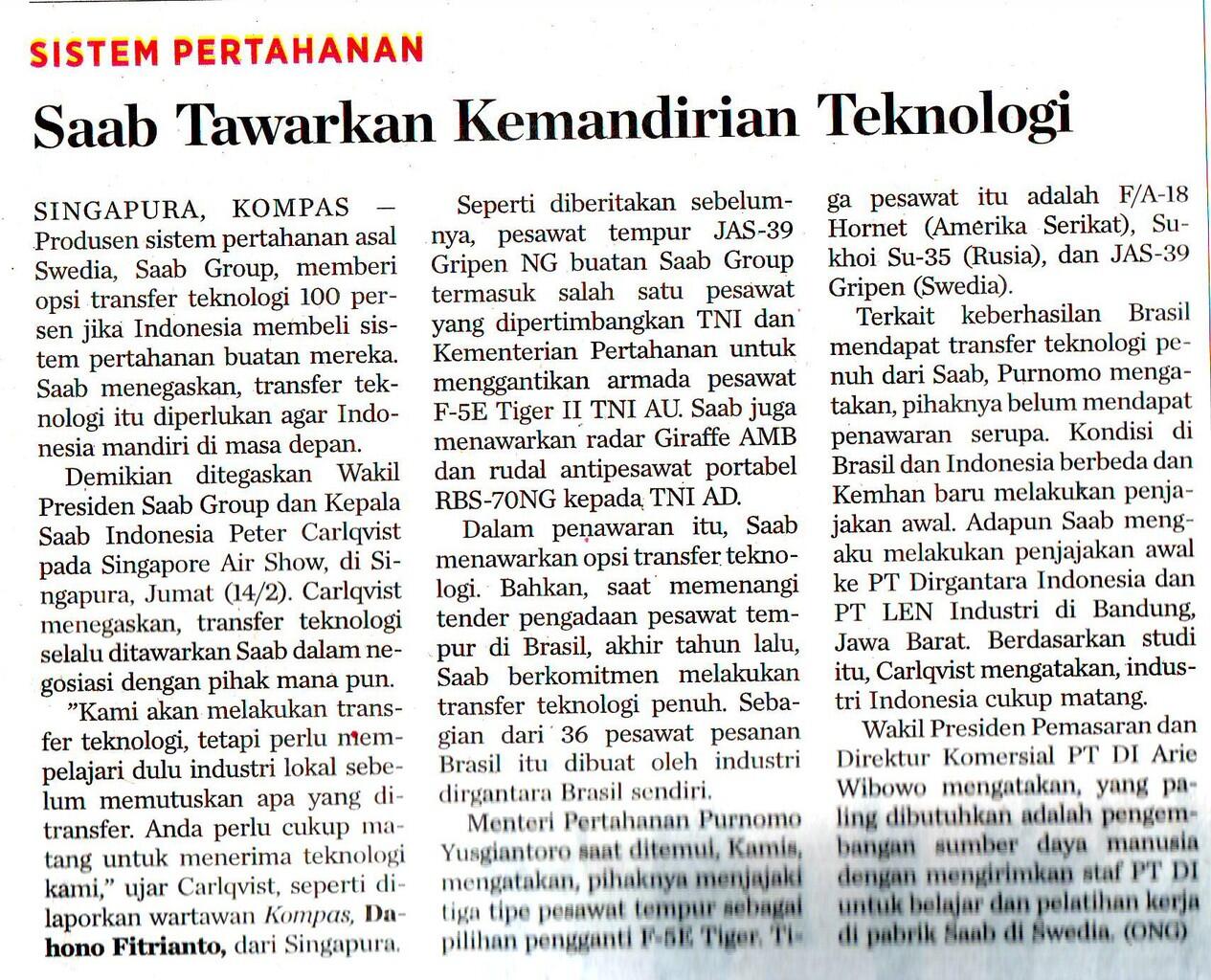 SAAB Akan Beri ToT 100% Jika Indonesia Beli Produknya