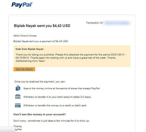1st Payment from Admediaking.com - CPM