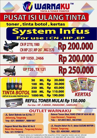 Tinta infus / Tinta refill / Tinta botol / Refill Toner / WARNAKU / 0878 0875 3678