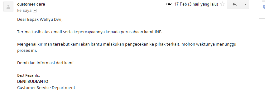 Surat Terbuka untuk JNE