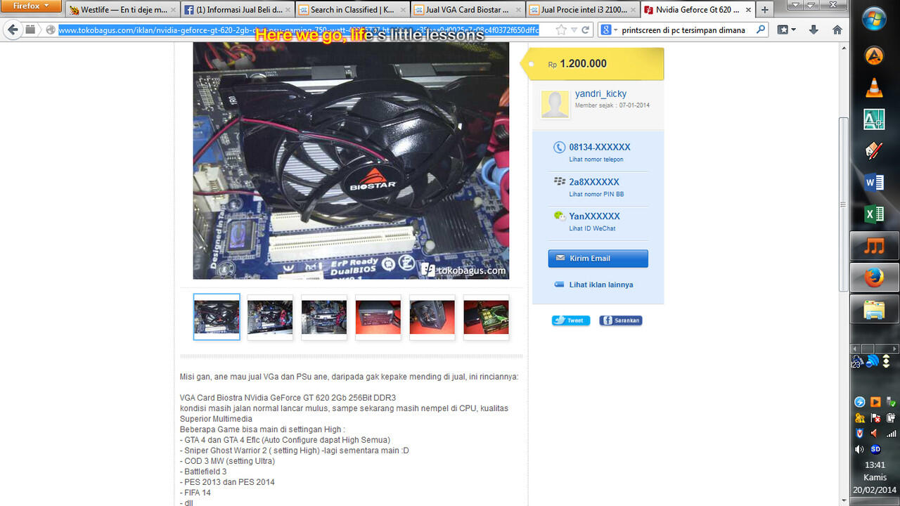 Jual VGA Card Biostar NVidia GeForce GT 620 2GB DDR3