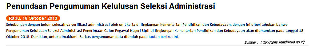 Proses Seleksi CPNS tahun 2013 Kemdikbud Hampir Setengah Tahun