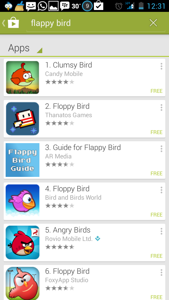 Flappy bird masih bisa di download di google play store