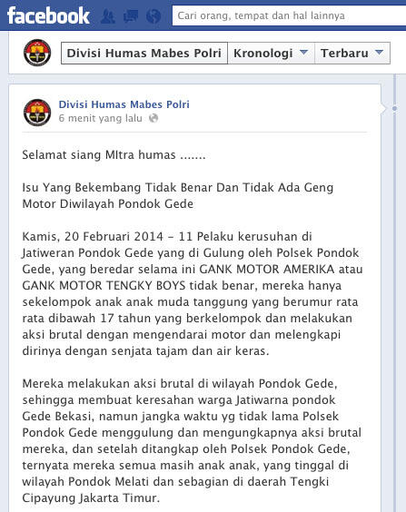 Isu Yang Bekembang Tidak Benar Dan Tidak Ada Geng Motor Diwilayah Pondok Gede