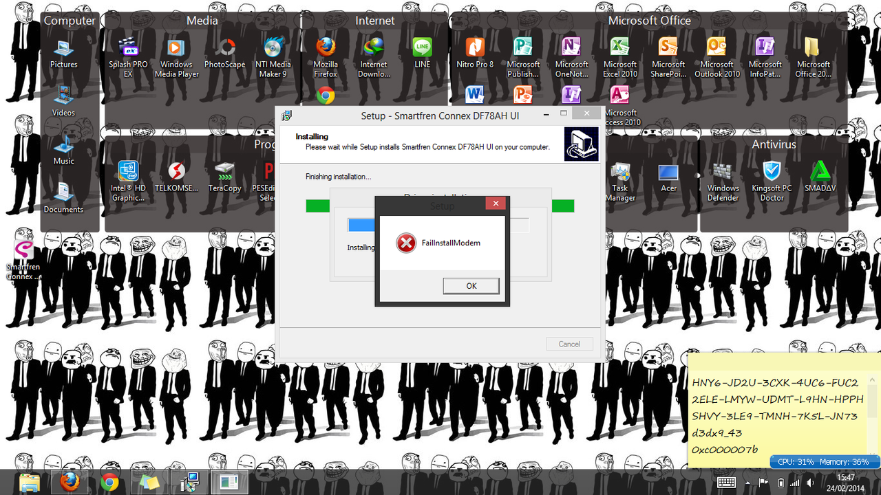 Modem DF78AH gagal install