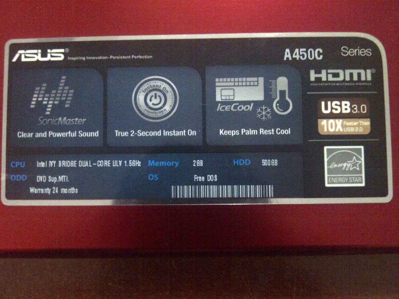 Dijual Laptop ASUS A450C SLIM colour RED sonic master..99% LIKE NEW JAKARTA..