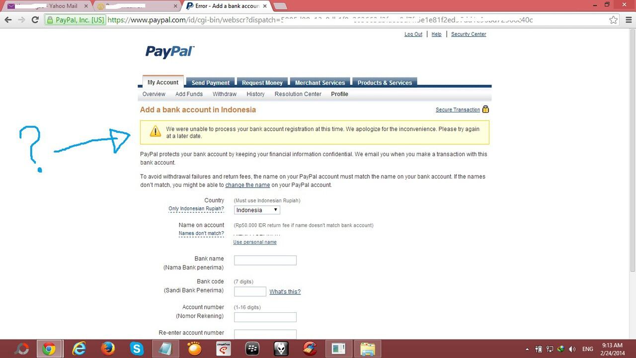 Paypal gk bisa add Bank Account