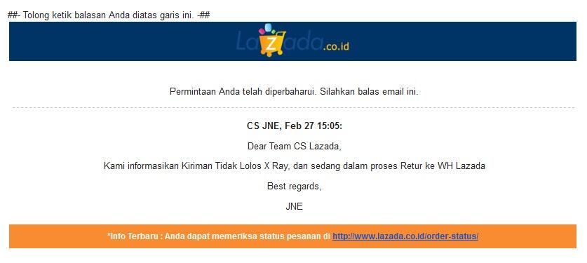 Kecewa Dengan Pelayanan LAZADA dan JNE,Saling Lempar Tanggung Jawab