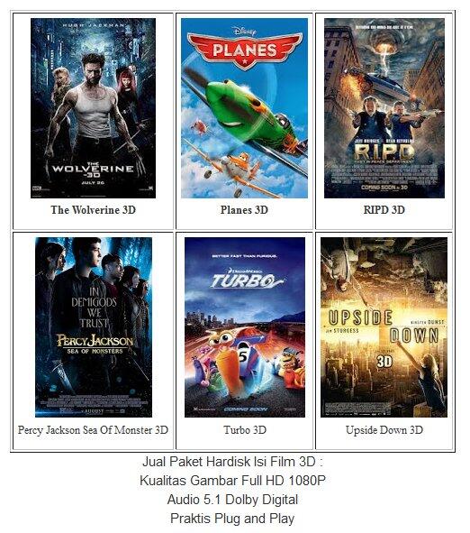 Jasa Isi Film 3D SBS 1080P dan Paket HDD 1TB Isi Full FIlm 3D