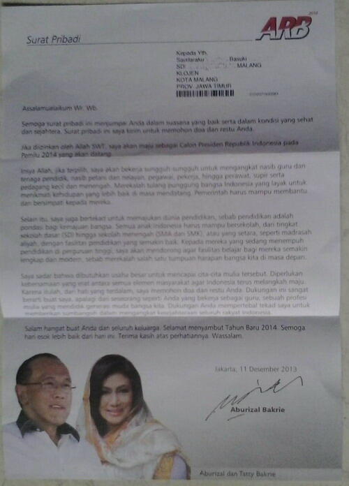 {Bakrie Capres Copy Paste} Surat Ical Kepada Guru di Gunungkidul Ditanggapi Dingin