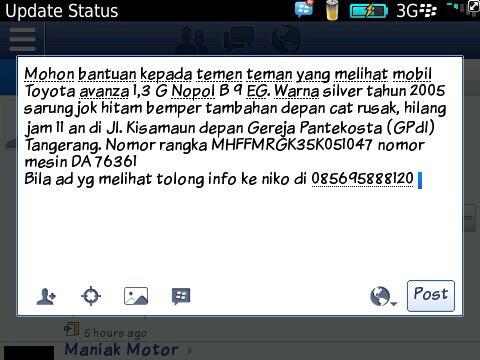 Mohon bantuannya mobil hilang !!!