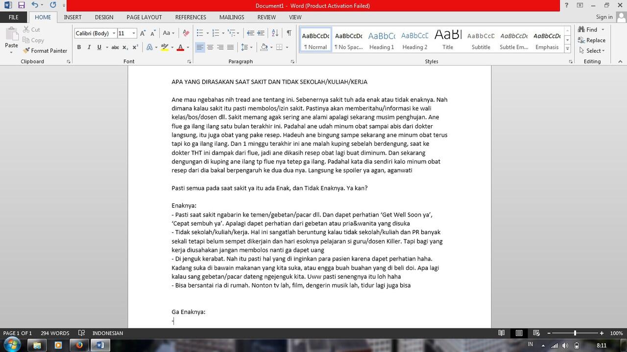 APA YANG DIRASAKAN SAAT SAKIT
