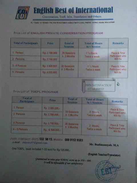 les private bahasa inggris