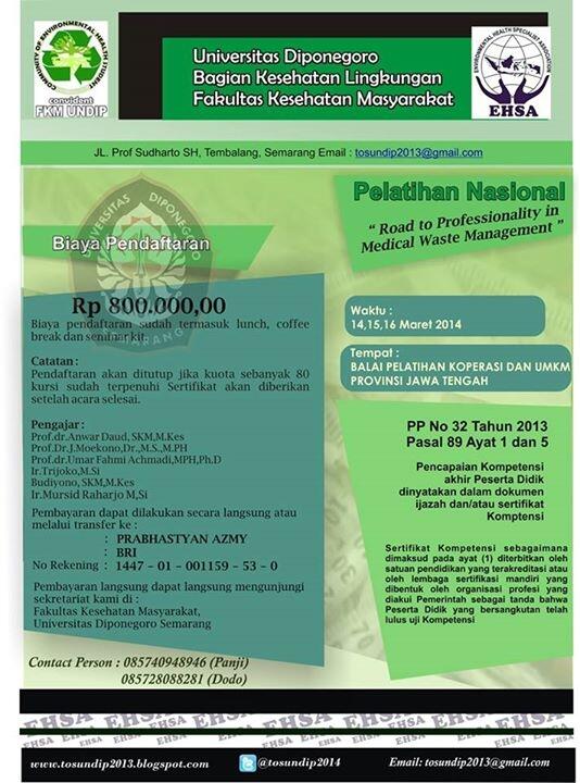 Pelatihan Environmental Health Specialist "Road to Professionality Medical Waste Mana