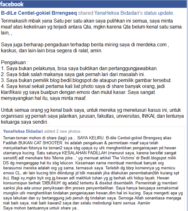 Klarifikasi dari B-dile aka Fadhilah terkait thread 'buronan baru cat lover masukkk!'