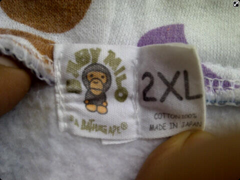 sweater hoodie bape bathing ape baby milo size 2xl fit xl kondisi 97% maade in japan