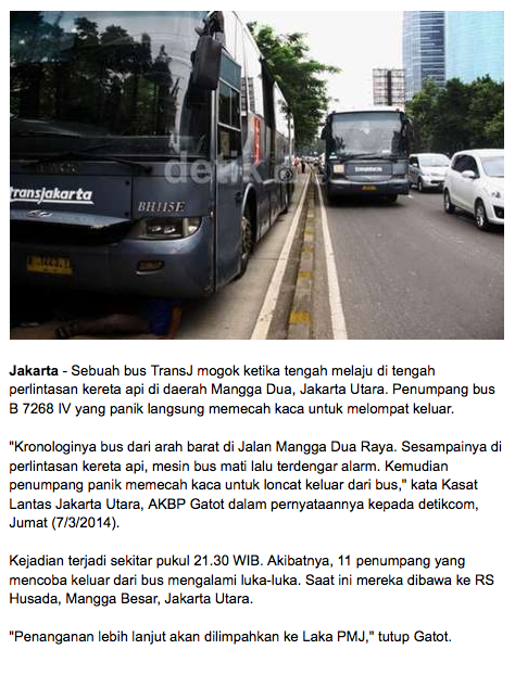 &#91;berita rongsok&#93; busway mogok di rel ka, penumpang luka 8 orang