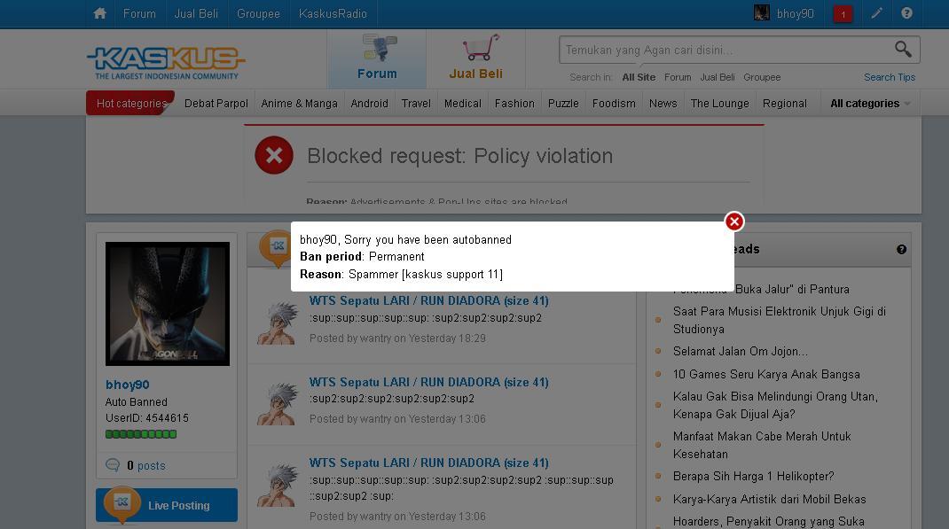 Help..! Kenapa id "bhoy90" ane kena banned