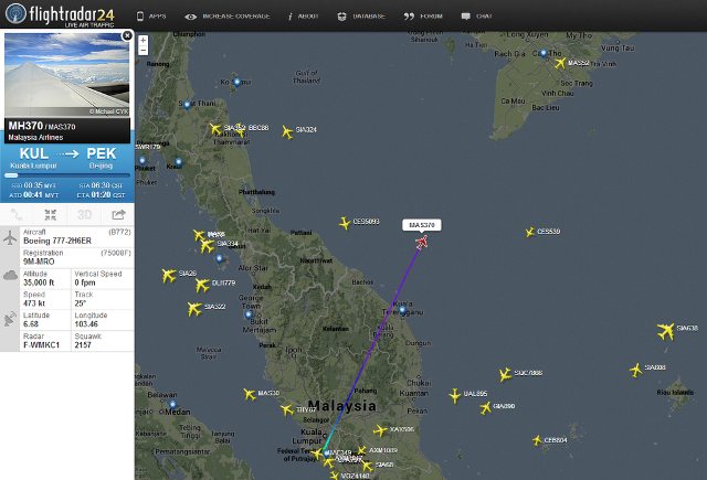 Posisi Terakhir Pesawat Malaysia Airlines MH370