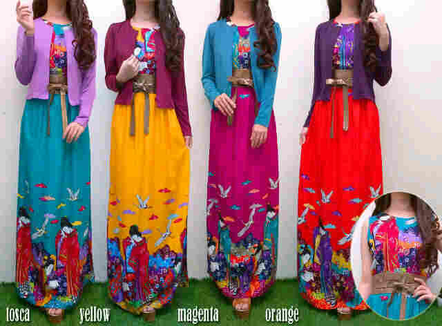 maxi oshin motif cantik with bolero and obi emas