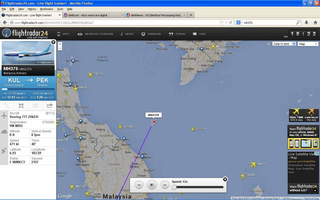 Posisi Terakhir Pesawat Malaysia Airlines MH370