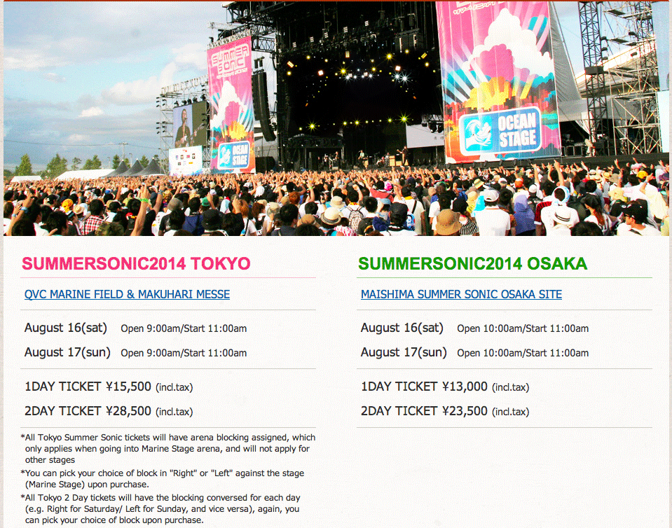 Summer Sonic 2014 Festival MusiK Tahunan di Jepang 16/17 Agustus