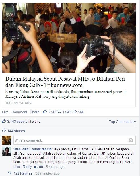 Dukun Pun ikutan mencari pesawat Malaysia Airlines MH370 