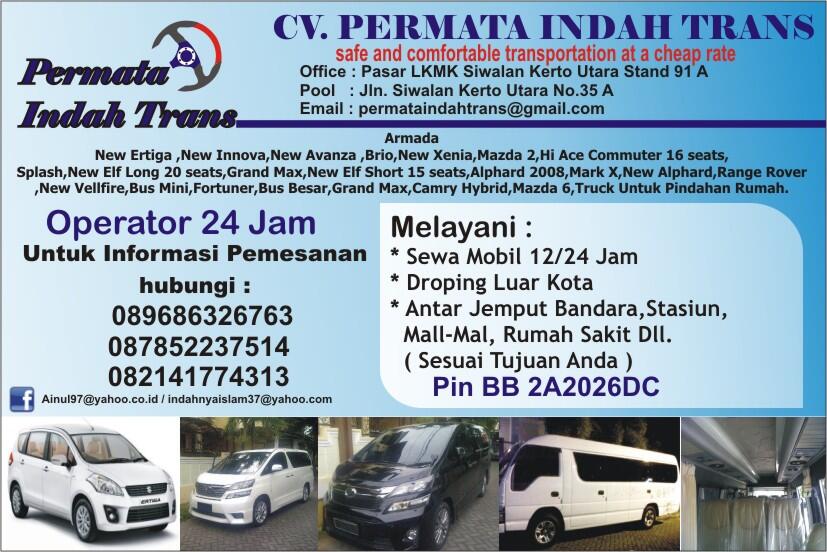 Rental Mobil Surabaya Aman, Nyaman, Terpercaya CV. Permata Indah Trans