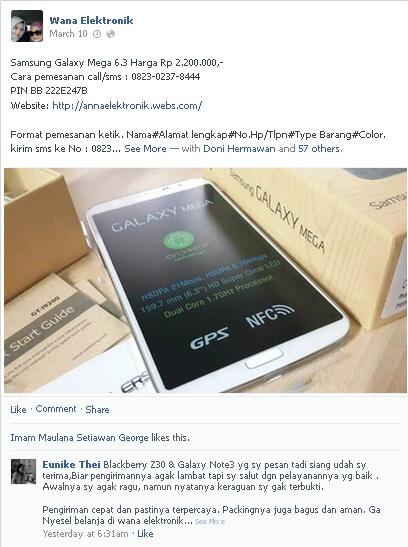 Penipuan via Facebook makin Canggih aja... pake ada yg kasih Testi.