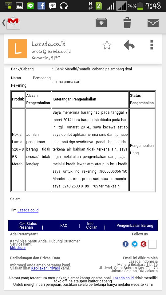 LAZADA kirimin aku barang rusak