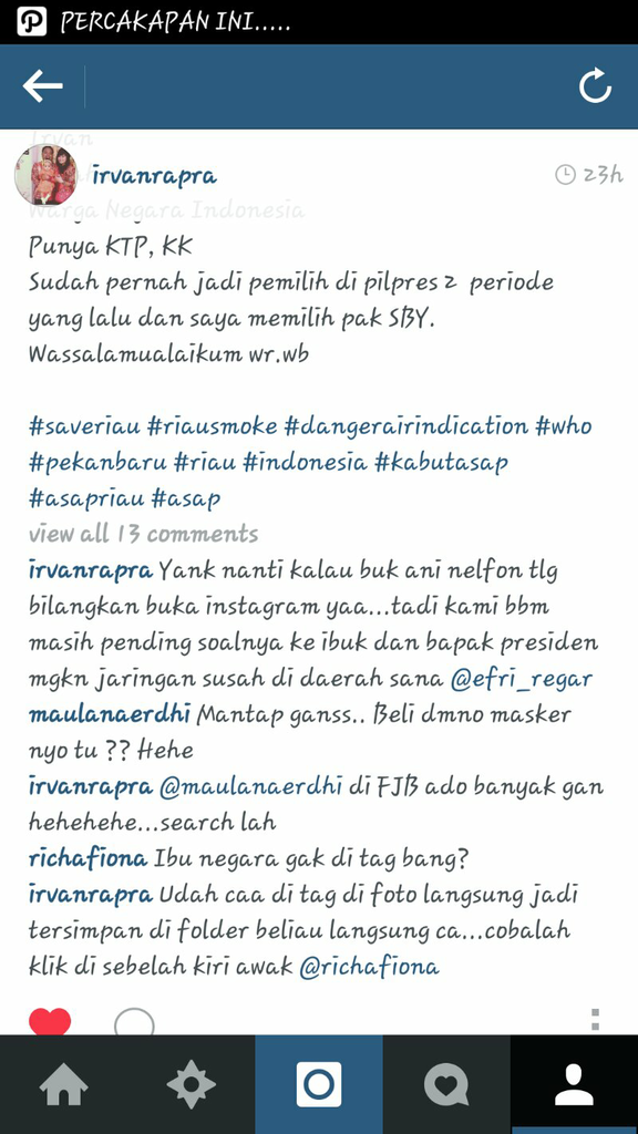 Instagram Saya Di Block ibu Ani Karena Curhat Masalah Asap Riau ke Beliau